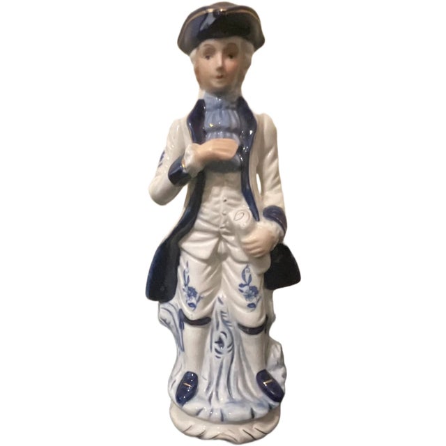 Vintage Blue and White Porcelain Gentleman Figurine, 1970s For Sale - Image 6 of 6