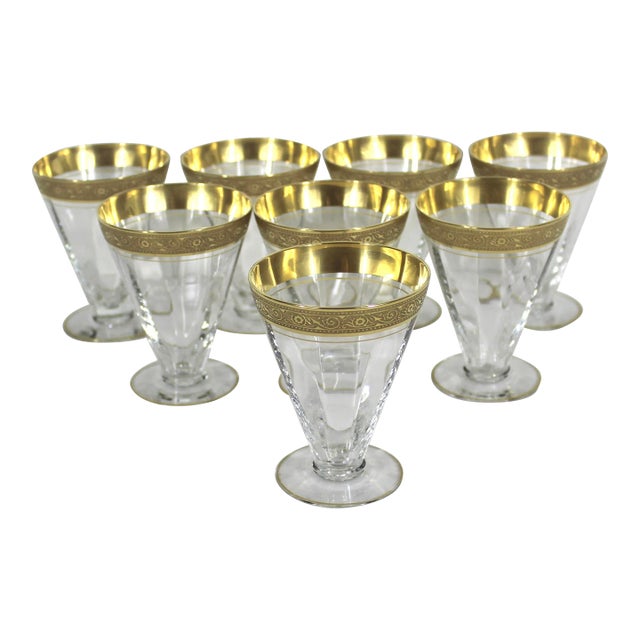 Vintage Minton by Tiffin Franciscan Juice Glasses With Gold Rim- Set of 8 For Sale