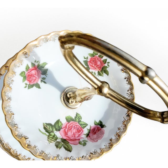 Vintage 3-Layer Cake Stand in Brass and Porcelain from Rheinpfalz Hartporzellan, Germany, 1960s For Sale - Image 12 of 15