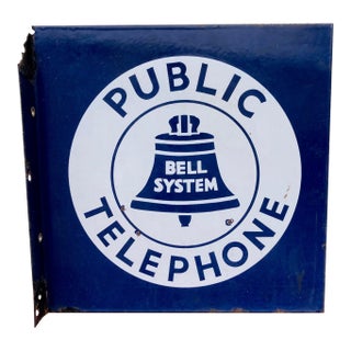 1940s Enamel Public Telephone Bell System Sign For Sale