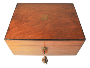 Victorian Military Campaign Burr Walnut Writing Slope Tooled Leather Skiver, Set of 4