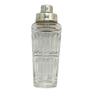 Large Vintage 1950s Art Deco Tiffany & Co. Sterling Silver Cocktail Shaker With Fine Deep Hand Cut Crystal by "Hawkes"