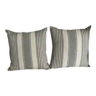 Pair of Blue and White Striped Linen Pillows For Sale