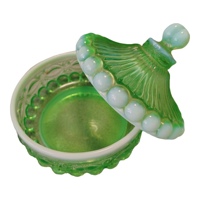Mosser Eye Winkler Green Opalescent Candy Dish For Sale
