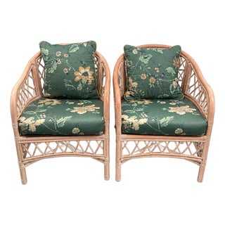 Pair of Vintage Henry Link Pink Wicker Lounge Chairs | Palm Beach Coastal Hollywood Regency For Sale