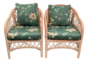 Pair of Vintage Henry Link Pink Wicker Lounge Chairs | Palm Beach Coastal Hollywood Regency