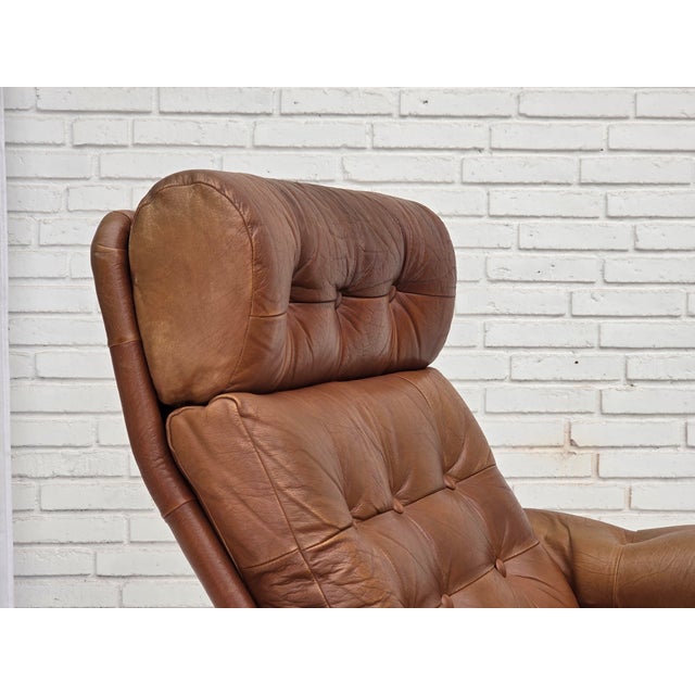 Set of Swedish Lounge Chair and Ottoman in Leather, 1970s For Sale - Image 17 of 18
