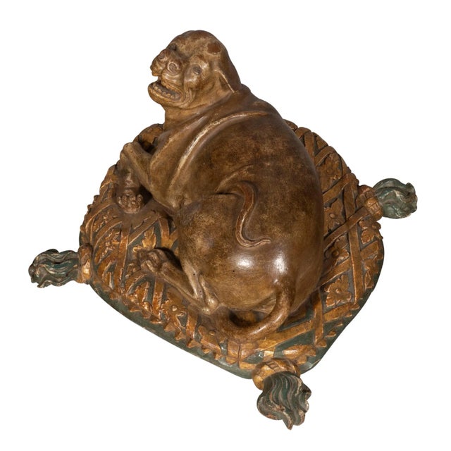 Brown Fine European Carved and Painted Dog Lying on a Pillow For Sale - Image 8 of 12