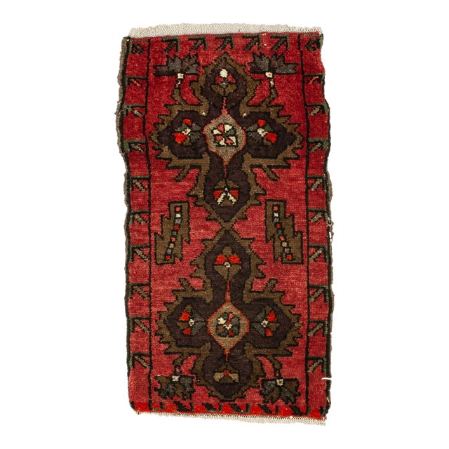 Red & Brown Vintage Mini Rug For Sale