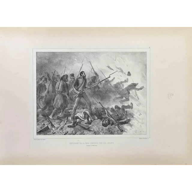 Explosion De La Mine is a Lithograph realized by Auguste Raffet in 1837. Signed in the plate. Good condition with foxing....