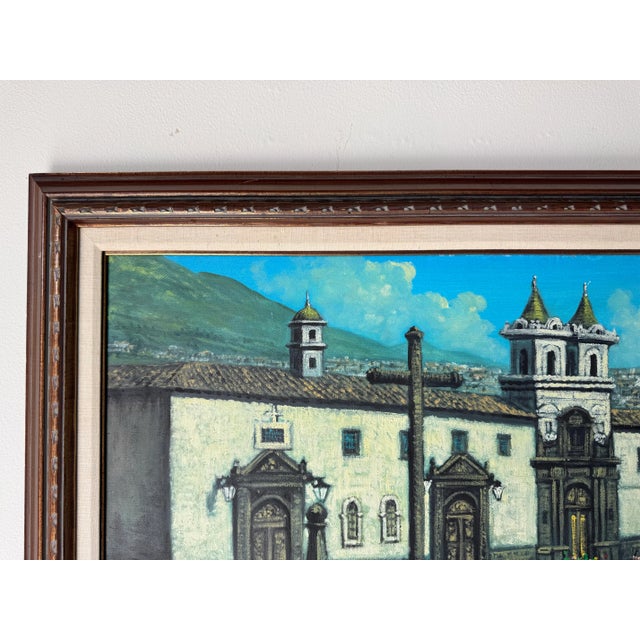 1980’s Jorge Guarderas “San Francisco, Quito Ecuador” Landscape Oil on Canvas Painting, Framed For Sale In Miami - Image 6 of 12