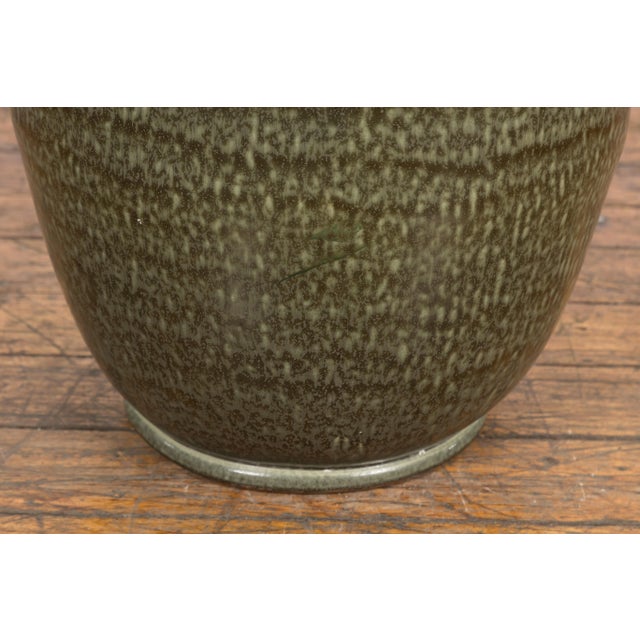 Ceramic Artisan Crafted Prem Collection Large Green Glazed Planter with Blotched Accents For Sale - Image 7 of 12