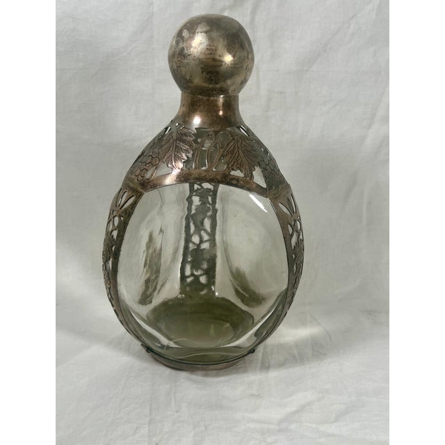 Mid 20th Century Haig Type Heavy Dimple Pinch Bottle With Sterling Overlay and Cap With Cork For Sale In Los Angeles - Image 6 of 7