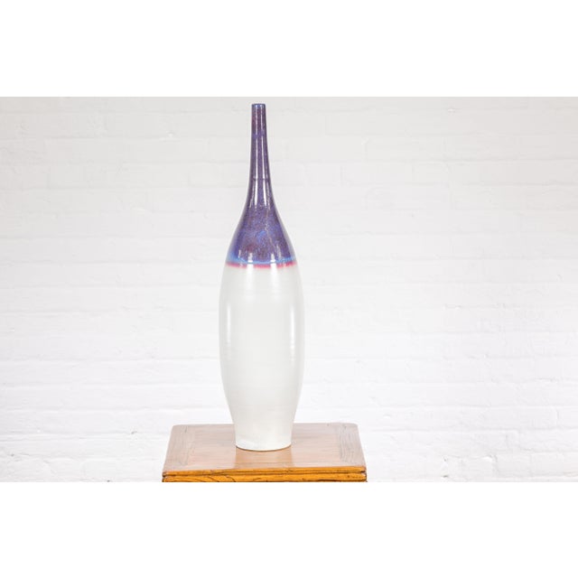 Traditional Multicolor Ceramic Bottle Base with Purple, Blue, Pink and White Tones For Sale - Image 3 of 12