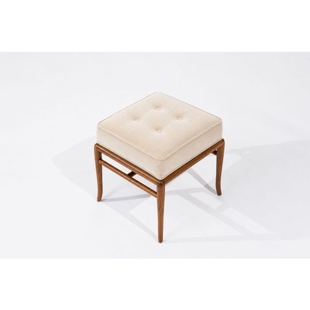 Stools by t.h. Robsjohn-Gibbings in Walnut and Velvet, C. 1950s For Sale - Image 4 of 7