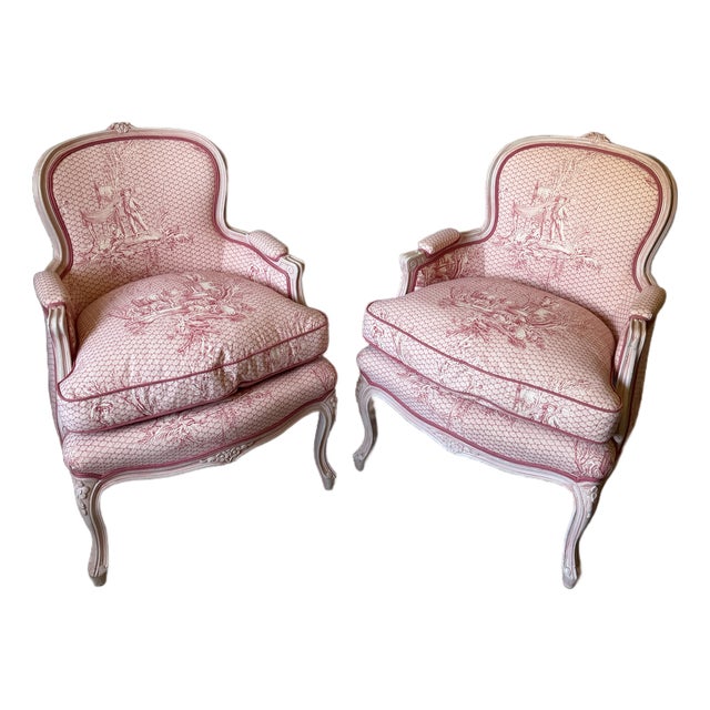 Pair of Mid 20th Century French Bergere Chairs For Sale