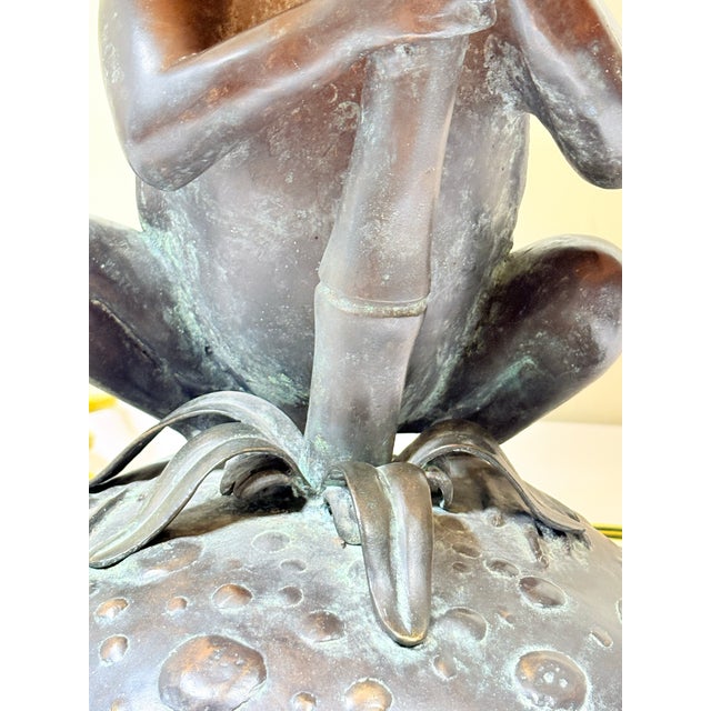 Late 20th Century Maitland-Smith Figural Frog Umbrella Lamp-Stone Based-Mosaic Shade-Sculptural Lighting For Sale - Image 10 of 11