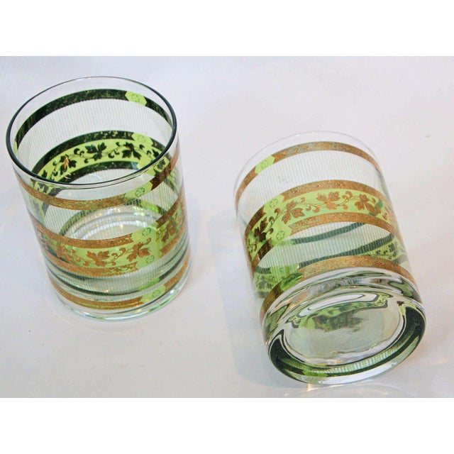 Vintage Culver Barware Cocktail Set Green and Gold Rock Glasses and Ice Bucket For Sale - Image 16 of 17