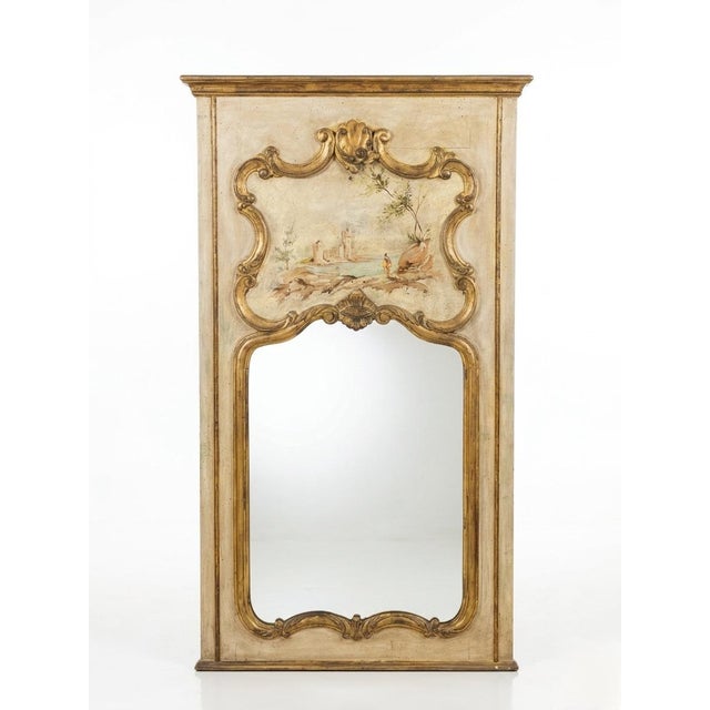 Neoclassical Vintage French Neoclassical Style Trumeau Mirror With Hand-Painted Pastoral Scene For Sale - Image 3 of 9