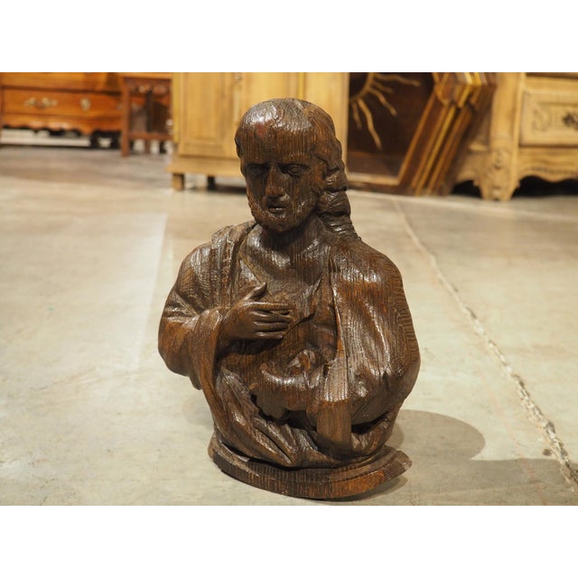 Small 17th Century Oak Carved Bust From France For Sale - Image 9 of 11