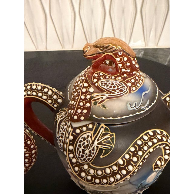 Late 20th Century Vintage Dainan Dragonware Moriage Hand Painted Creamer and Sugar Set For Sale - Image 5 of 13
