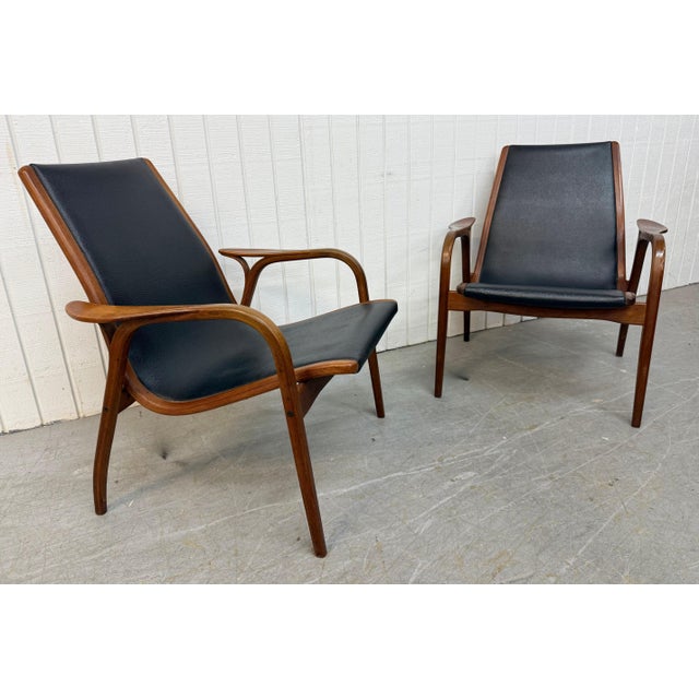 Mid-Century Modern Mid-Century Swedish Modern Lamino Walnut Lounge Chairs - Set of 2 For Sale - Image 3 of 8