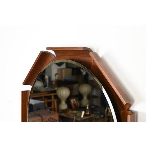 Italian Curved Teak Backlit Bevel Mirror by ISA Bergamo, 1968 For Sale - Image 9 of 14