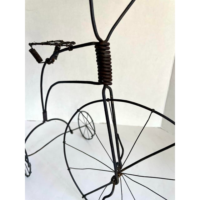 Metal Mid-Century Folk Art Wire High-Wheel Tricycle Sculpture For Sale - Image 7 of 9