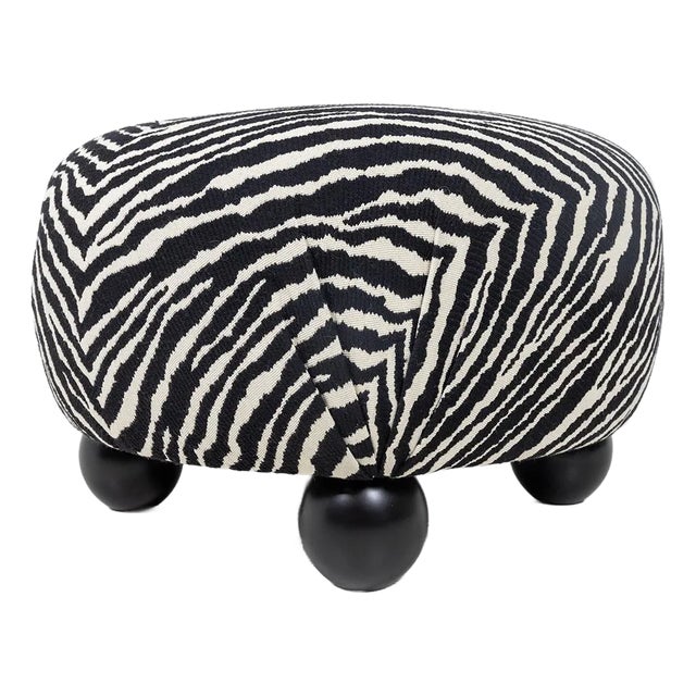 Beautiful Modern Round Ottoman in the Style of Josef Frank, Zebra Fabric For Sale
