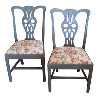 Pair of Blue Painted Georgian Sidechairs, 19th Century For Sale