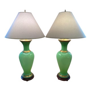 Emerald Glass Table Lamps - A Pair For Sale