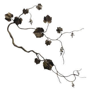 Gold Rubbed Black Grape Leaf Wall Sculpture For Sale