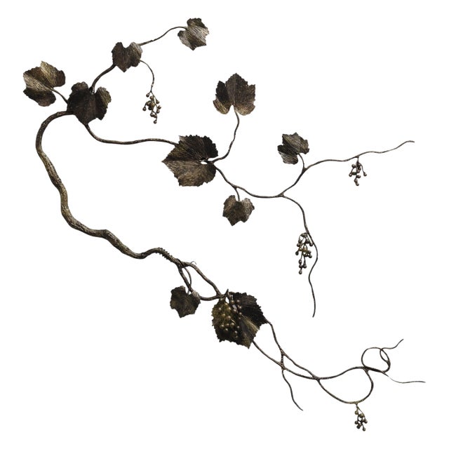 Gold Rubbed Black Grape Leaf Wall Sculpture For Sale