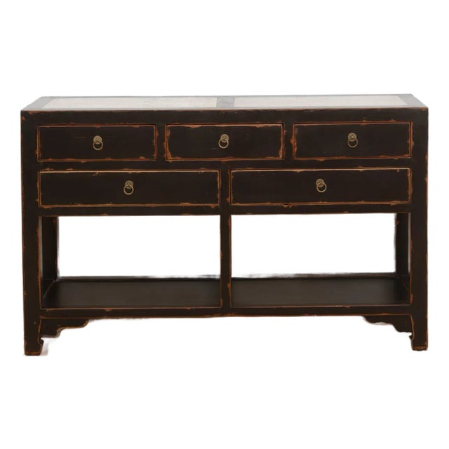 20th Century Black Lacquer Stone Top Console For Sale