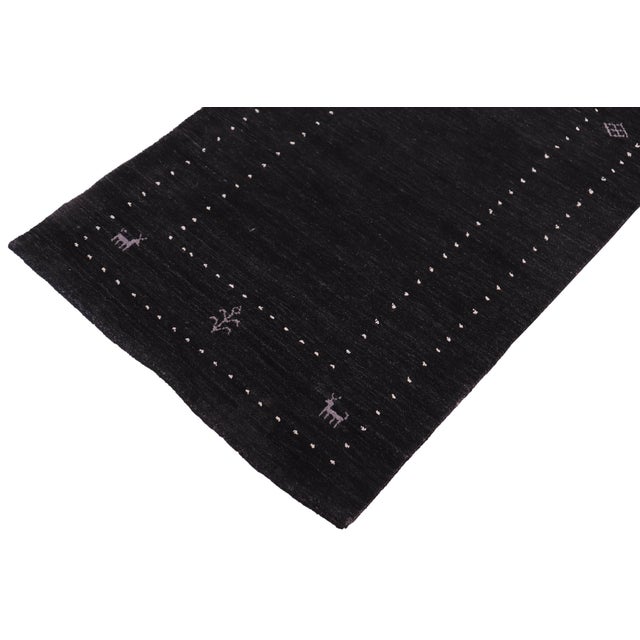 Contemporary Boho Chic Gabbeh Black Wool Runner Rug- 2'7''x11'10'' For Sale - Image 3 of 10