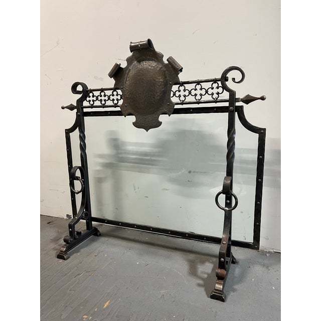 Gothic Vintage Medieval Gothic Fireplace Screen With Crest For Sale - Image 3 of 8