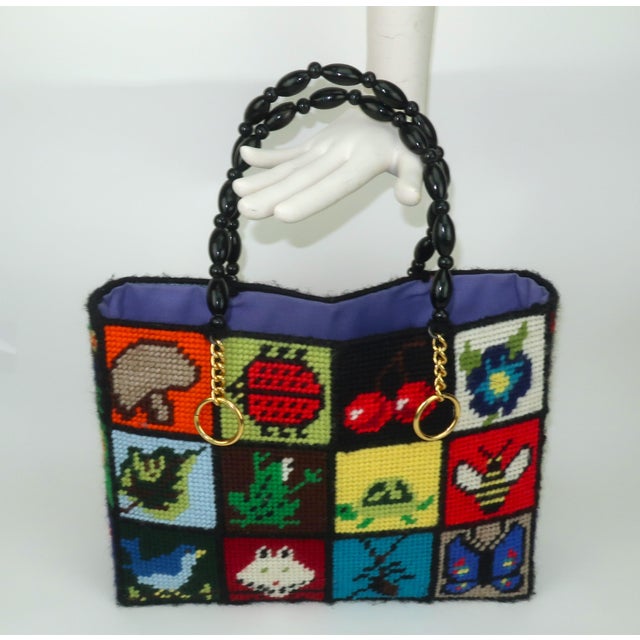 Red Needlepoint ‘ Ecology’ Tote Handbag by Bob Miller, 1970’s For Sale - Image 8 of 10