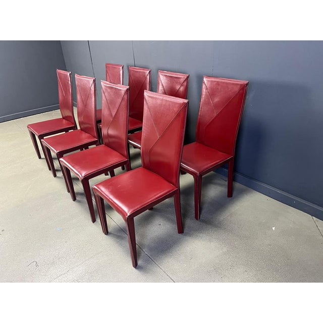 Animal Skin Red Leather Dining Chairs from Roche Bobois, France, 1980s, Set of 8 For Sale - Image 7 of 15