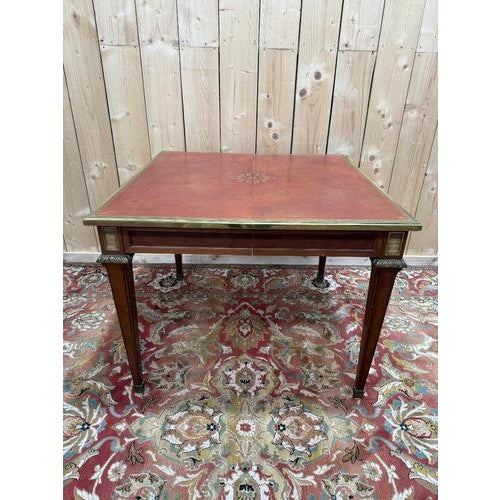Brown Louis XVI Style Square Table with Leather Top For Sale - Image 8 of 8