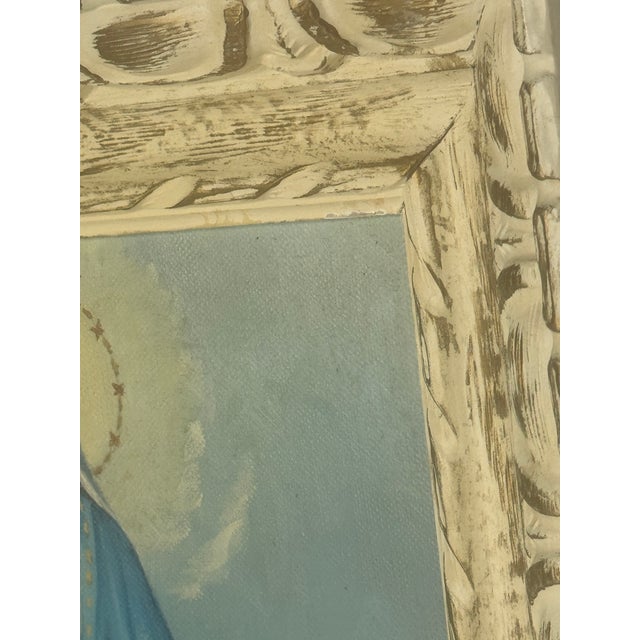 Mid 20th Century Vintage Hand-Signed Oil Painting "Our Lady of Grace" Religious Folk Art, Carved Gilt Frame For Sale - Image 5 of 7