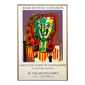 Pablo Picasso Vintage 1978 Mourlot Lithograph Print Framed Mid Century Modern Exhibition Poster " Figure Au Corsage Raye " 1949