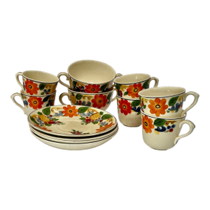 1920s Royal Adams Titan Ware Hand Painted English China “Maytime” Cups and Saucers -