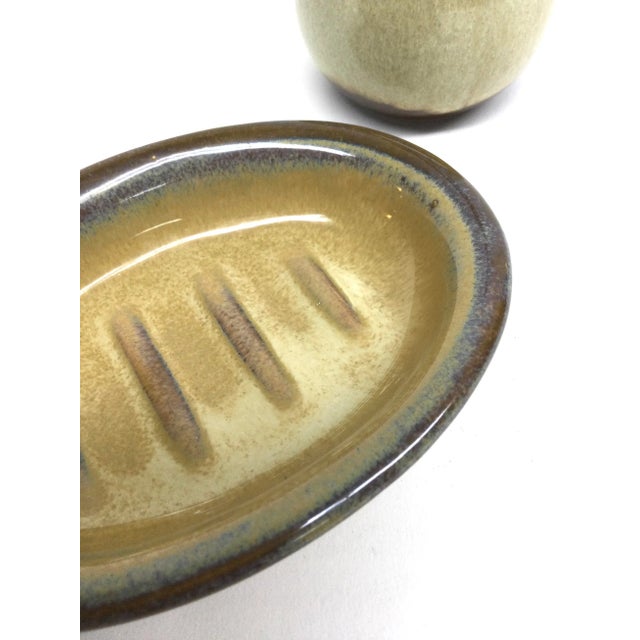 Ceramic Vintage Studio Hand Turned Pottery Soap & Toothbrush Holder - a Set For Sale - Image 7 of 9