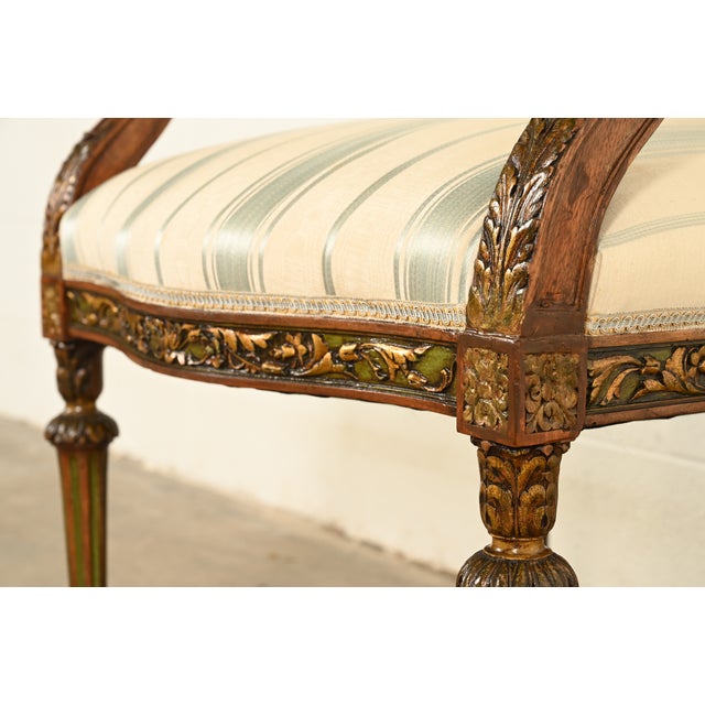Karges Style French Regency Louis XVI Carved Mahogany and Gold Gilt Armchairs, Pair For Sale - Image 10 of 14