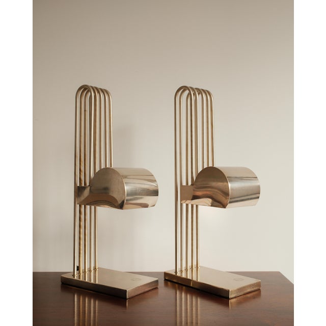 Metal Art Deco Style Architectural Table Lamps by Marcel Breuer, 1970s, Set of 2 For Sale - Image 7 of 7