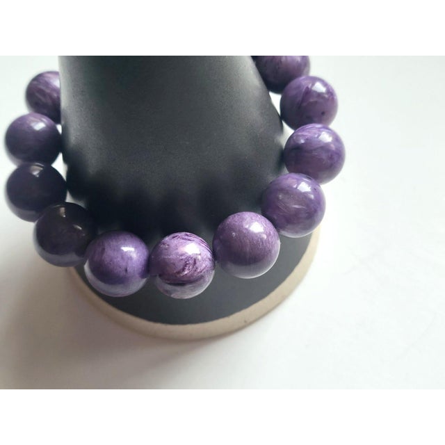 Charoite Beaded Stretch Bracelet by Noblesse Oblige Studio, 9" For Sale In Cleveland - Image 6 of 10