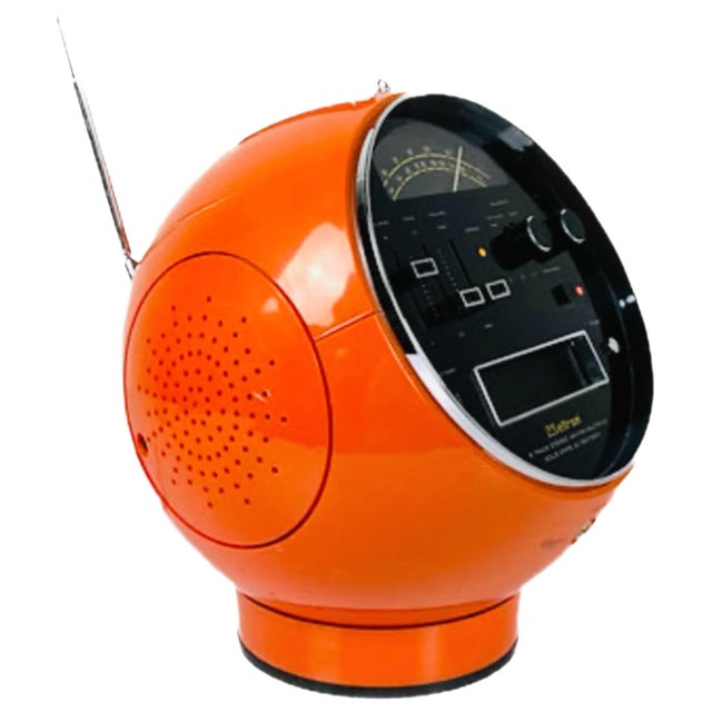 Vintage 1970s Orange Model 2001 Weltron Radio & 8 Track Iconic Space Age Ball Stereo Player Original Tag For Sale - Image 4 of 8