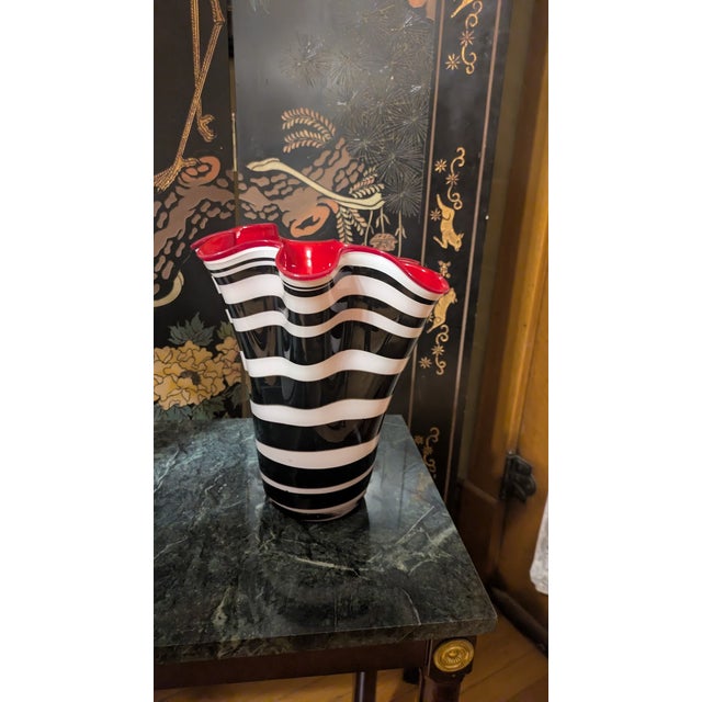 Monumental Jozefina Krosno Zebra Art Glass Vases - Pair (24" & 12") For Sale - Image 6 of 8