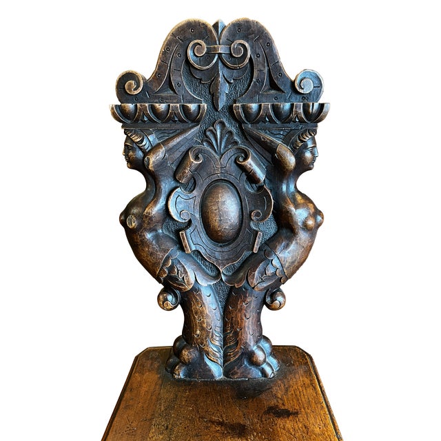 Pair of 19th Century Italian Renaissance Revival Carved Walnut Sgabello Chairs For Sale - Image 4 of 9