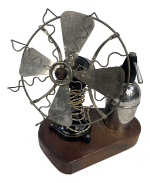 Vintage Ornament with Antique Fan and Wood Base, 1920s